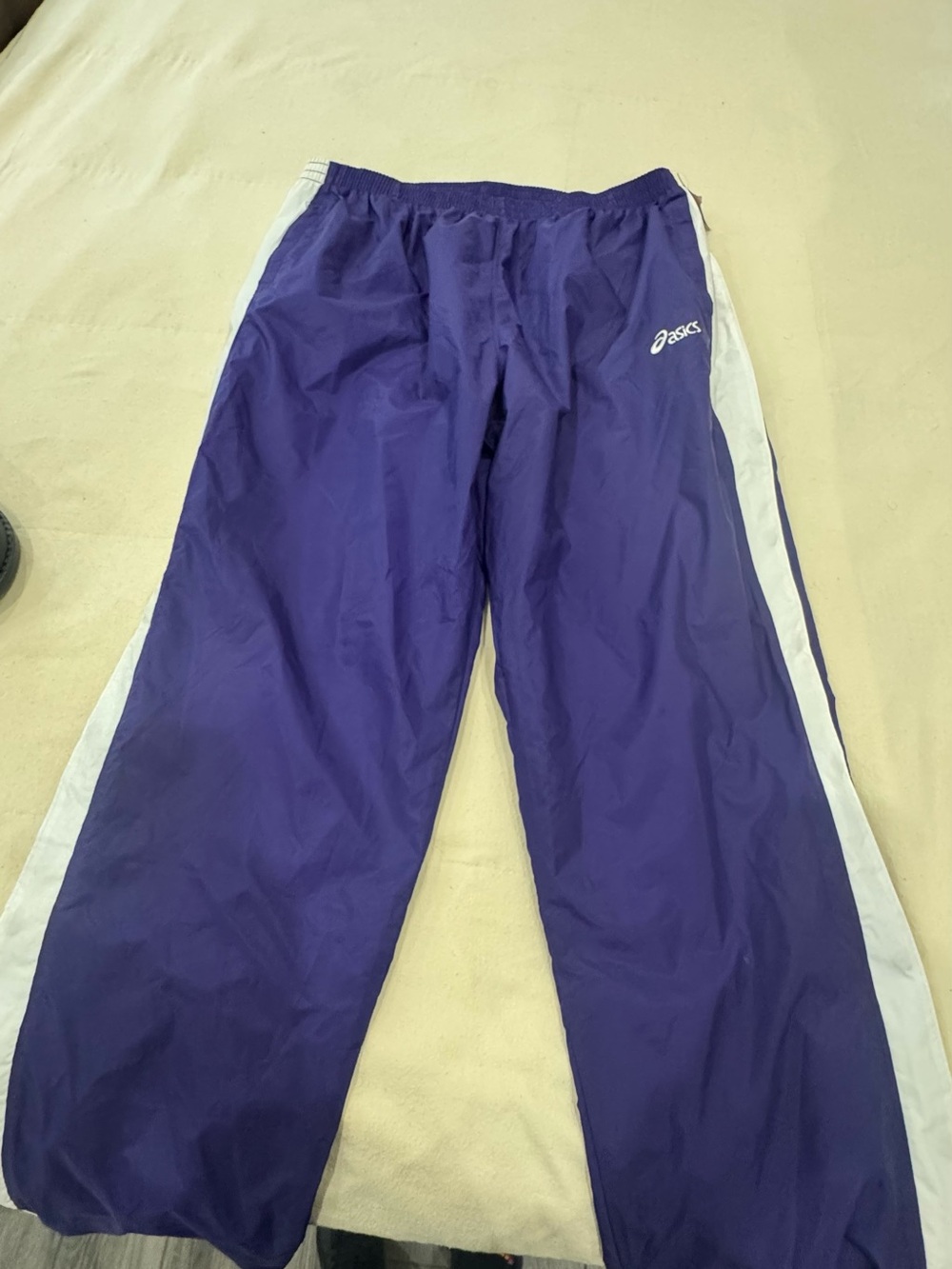 Asics Purple Track Pants with White Side Panels
